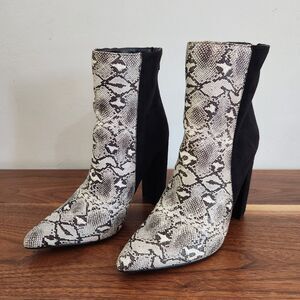 Lulus Karin Natural Snake Two Tone High Heel Ankle Booties Faux Leather 7.5